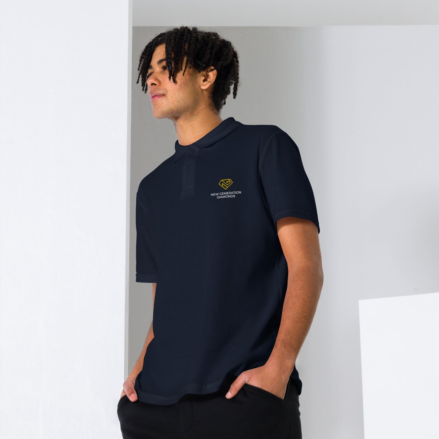 NGD logóval hímzett galléros póló FEKETE/NAVY